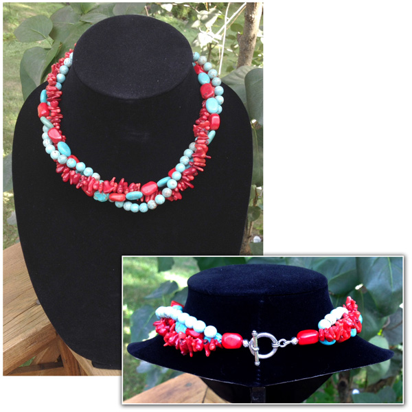 necklace-3strand-coral-turquoise-magnesite